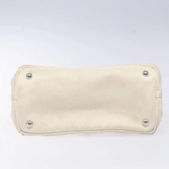 PRADA Canapa PM Hand Bag Canvas White Silver Auth 139730 - Picture 5 of 16